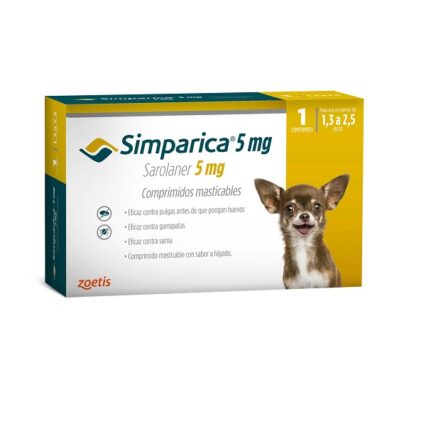 SIMPARICA 5MG 3 TABLETAS 1.3 A 2.5 KG