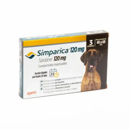 SIMPARICA 120MG 3 TABLETAS 40 A 60KG