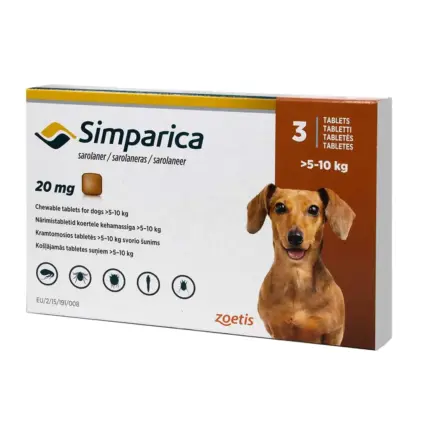 SIMPARICA 20MG 3 TABLETAS 5 A 10KG