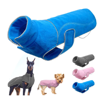 ABRIGO POLAR DE INVIERNO PARA MASCOTAS REFÑECTANTE "ESPALDA 63CM, CUELLO 48- 51CM,CIRCUNFERENCIA DEL PECHO 67-  76CM 28-48K"